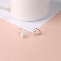 South Sea Shell Stud Earrings, 925 Sterling Silver, with Shell Pearl, Triangle, platinum plated, hypo allergic & for woman 11 