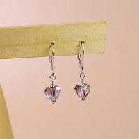 925 Sterling Silver Lever Back Earring, with Austrian Crystal, Heart, hypo allergic & for woman & faceted, 45 