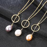 Freshwater Pearl Brass Necklace, with Freshwater Pearl, with 5cm extender chain, gold color plated, oval chain & for woman nickel, lead & cadmium free Approx 15.5 Inch 
