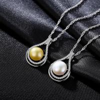 Freshwater Pearl Brass Necklace, with Freshwater Pearl, with 3cm extender chain, platinum color plated, Singapore chain & for woman & with cubic zirconia nickel, lead & cadmium free Approx 16.5 Inch 
