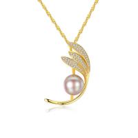 Freshwater Pearl Brass Necklace, with Freshwater Pearl, with 5cm extender chain, plated, Singapore chain & for woman & with cubic zirconia nickel, lead & cadmium free Approx 15.5 Inch 