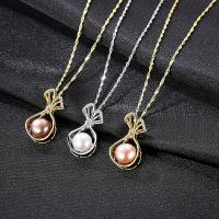 Freshwater Pearl Brass Necklace, with Freshwater Pearl, with 5cm extender chain, plated, Singapore chain & for woman & with cubic zirconia nickel, lead & cadmium free Approx 15.5 Inch 