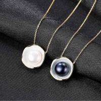 Freshwater Pearl Brass Necklace, with Freshwater Pearl, with 5cm extender chain, gold color plated, oval chain & for woman nickel, lead & cadmium free Approx 15.5 Inch 