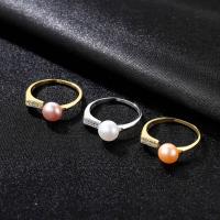 Cultured Freshwater Pearl Finger Ring, Brass, with Freshwater Pearl, plated, for woman & with cubic zirconia nickel, lead & cadmium free 7-7.5mm, US Ring 