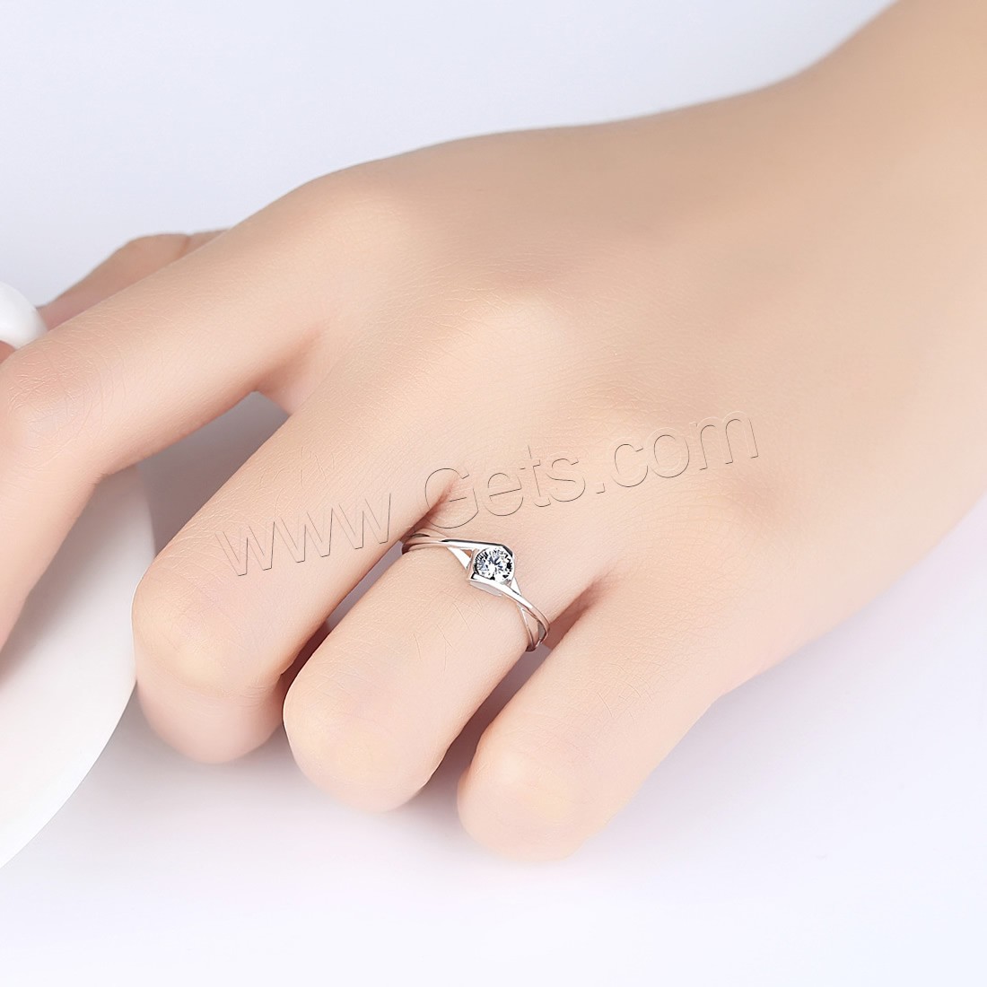 Circón cúbico anillo de dedo de latón, metal, con cúbica circonia, chapado en color de platina, sin 925 palabras & diverso tamaño para la opción & para mujer, libre de níquel, plomo & cadmio, 5x5mm, Vendido por UD