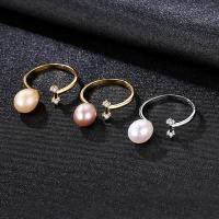 Cultured Freshwater Pearl Finger Ring, Brass, with Cubic Zirconia & Freshwater Pearl, plated, for woman nickel, lead & cadmium free US Ring 
