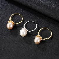 Cultured Freshwater Pearl Finger Ring, Brass, with Freshwater Pearl, plated, for woman & with cubic zirconia nickel, lead & cadmium free, 9.58mm, US Ring 