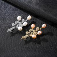 Cubic Zirconia Brooch, Brass, with Freshwater Pearl, Branch, plated, for woman & with cubic zirconia nickel, lead & cadmium free 