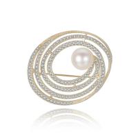 Cubic Zirconia Brooch, Brass, with Freshwater Pearl, gold color plated, for woman & with cubic zirconia, nickel, lead & cadmium free 