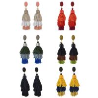 Fashion Tassel Earring, Zinc Alloy, with Nylon Cord & Glass Seed Beads, brass post pin, gold color plated, for woman 