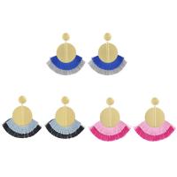 Fashion Tassel Earring, Zinc Alloy, with Nylon Cord, brass post pin, gold color plated, for woman 
