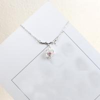 Cubic Zirconia Sterling Silver Necklace, 925 Sterling Silver, with 0.98Inch extender chain, Oriental Cherry, hypo allergic & oval chain & for woman & with cubic zirconia  Approx 15.7 Inch 