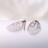 Sterling Silver Drop Earring, 925 Sterling Silver, with Gauze, Wing Shape, platinum plated, hypo allergic & for woman 40mm 