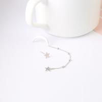 Asymmetric Earrings, 925 Sterling Silver, Moon and Star, platinum plated, hypo allergic & for woman, 37.125 