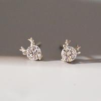 925 Sterling Silver Stud Earring, Antlers, platinum plated, hypo allergic & for woman & with cubic zirconia 