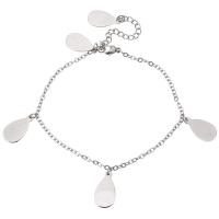 Stainless Steel Charm Bracelet, with 2Inch extender chain, Teardrop, oval chain & for woman, original color 2mm Approx 8 Inch 
