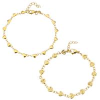 Bracelets en acier inoxydable, avec 1-1.5Inch chaînes de rallonge, coeur, Placage de couleur d'or, styles différents pour le choix & pour femme Environ 6-7 pouce, Vendu par brin