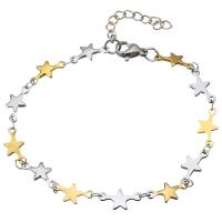 Deux Tone Bracelet en acier inoxydable, avec 1Inch chaînes de rallonge, étoile, Placage, pour femme Environ 7 pouce, Vendu par brin