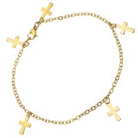 Stainless Steel Charm Bracelet, Cross, gold color plated, oval chain & for woman 2mm Approx 8 Inch 