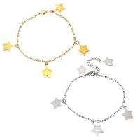Stainless Steel Charm Bracelet, with 2Inch extender chain, Star, plated, oval chain & for woman 2mm Approx 8 Inch 