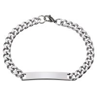 Stainless Steel Chain Bracelets, curb chain & for woman, original color Approx 8 Inch 