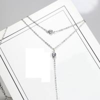 Cubic Zirconia Sterling Silver Necklace, 925 Sterling Silver, with 1.18Inch extender chain, platinum plated, hypo allergic & oval chain & for woman & with cubic zirconia & 85mm Approx 15.7 Inch 