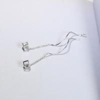 Sterling Silver Thread Through Earrings, 925 Sterling Silver, with Cubic Zirconia,  Square, hypo allergic & for woman 