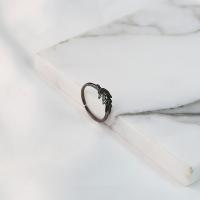 Sterling Silver Finger Ring, 925 Sterling Silver, Leaf, plumbum black color plated, hypo allergic & adjustable & for woman, US Ring 