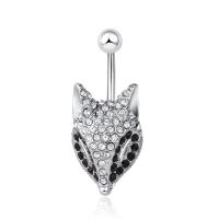 Brass Piercing Barbell, with Stainless Steel, Fox, platinum plated, micro pave cubic zirconia, nickel, lead & cadmium free 