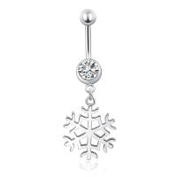 Brass Piercing Barbell, with Stainless Steel, Snowflake, platinum plated, micro pave cubic zirconia, nickel, lead & cadmium free 
