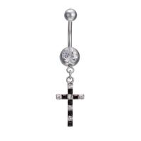 Brass Piercing Barbell, with Stainless Steel, Cross, platinum plated, micro pave cubic zirconia, nickel, lead & cadmium free 