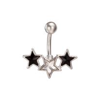 Brass Piercing Barbell, with Stainless Steel, Star, platinum plated, with cubic zirconia & faceted, nickel, lead & cadmium free 