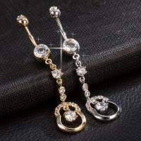 Brass Piercing Barbell, with Stainless Steel, plated, micro pave cubic zirconia nickel, lead & cadmium free 