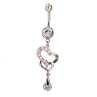 Brass Piercing Barbell, with Stainless Steel, platinum plated, micro pave cubic zirconia & with cubic zirconia & faceted, nickel, lead & cadmium free 
