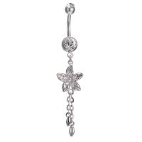 Brass Piercing Barbell, with Stainless Steel, Flower, platinum plated, micro pave cubic zirconia, nickel, lead & cadmium free 