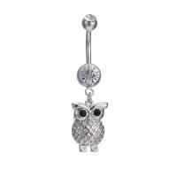Brass Piercing Barbell, with Stainless Steel, Owl, platinum plated, micro pave cubic zirconia, nickel, lead & cadmium free 