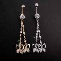 Brass Piercing Barbell, with Stainless Steel, Butterfly, plated, micro pave cubic zirconia nickel, lead & cadmium free 