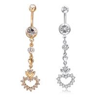 Brass Piercing Barbell, with Stainless Steel, Heart, plated, micro pave cubic zirconia nickel, lead & cadmium free 