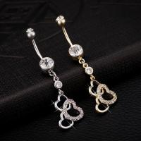 Brass Piercing Barbell, with Stainless Steel, Heart, plated, micro pave cubic zirconia nickel, lead & cadmium free 