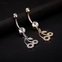 Brass Piercing Barbell, with Stainless Steel, Cherry, plated, micro pave cubic zirconia nickel, lead & cadmium free 