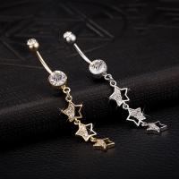 Brass Piercing Barbell, with Stainless Steel, Star, plated, micro pave cubic zirconia nickel, lead & cadmium free 