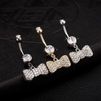 Brass Piercing Barbell, with Stainless Steel, Bowknot, plated, micro pave cubic zirconia nickel, lead & cadmium free 