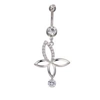 Brass Piercing Barbell, with Cubic Zirconia & Stainless Steel, Flower, platinum plated, with cubic zirconia & faceted, nickel, lead & cadmium free 