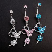 Brass Piercing Barbell, with Stainless Steel, platinum plated, with cubic zirconia & faceted nickel, lead & cadmium free 