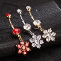 Brass Piercing Barbell, with Stainless Steel, Flower, plated, with cubic zirconia & faceted nickel, lead & cadmium free 