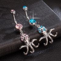 Brass Piercing Barbell, with Stainless Steel, Octopus, platinum plated, micro pave cubic zirconia nickel, lead & cadmium free 