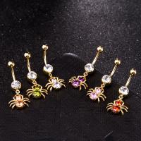 Brass Piercing Barbell, with Stainless Steel, Spider, real gold plated, with cubic zirconia & faceted nickel, lead & cadmium free 