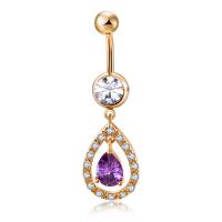 Brass Piercing Barbell, with Stainless Steel, Teardrop, real gold plated, micro pave cubic zirconia & with cubic zirconia & faceted nickel, lead & cadmium free 