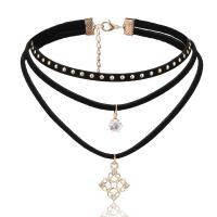 Velveteen Cord Choker Necklace, for woman &  & with rhinestone, black, 280mm Approx 11 Inch 