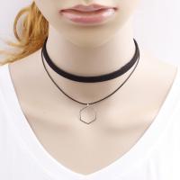 Velveteen Cord Choker Necklace, double link chain & for woman, black, 300mm Approx 11 Inch 